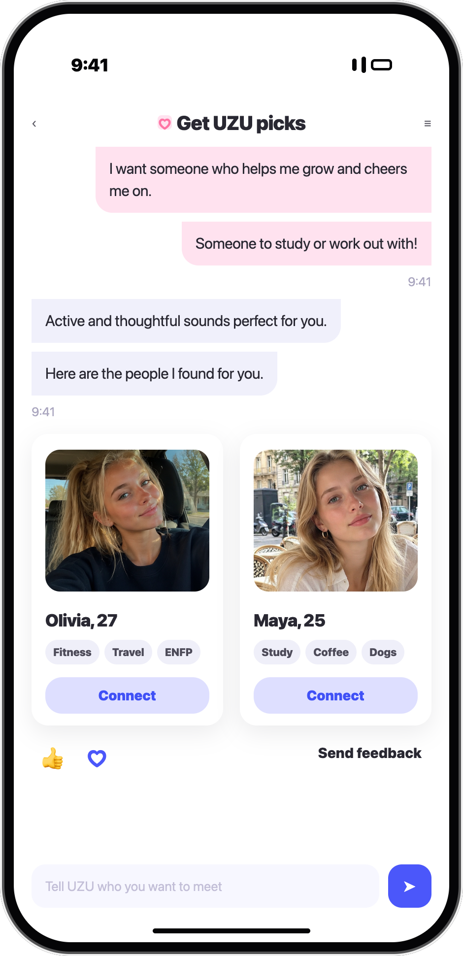 Connection cards picked by AI